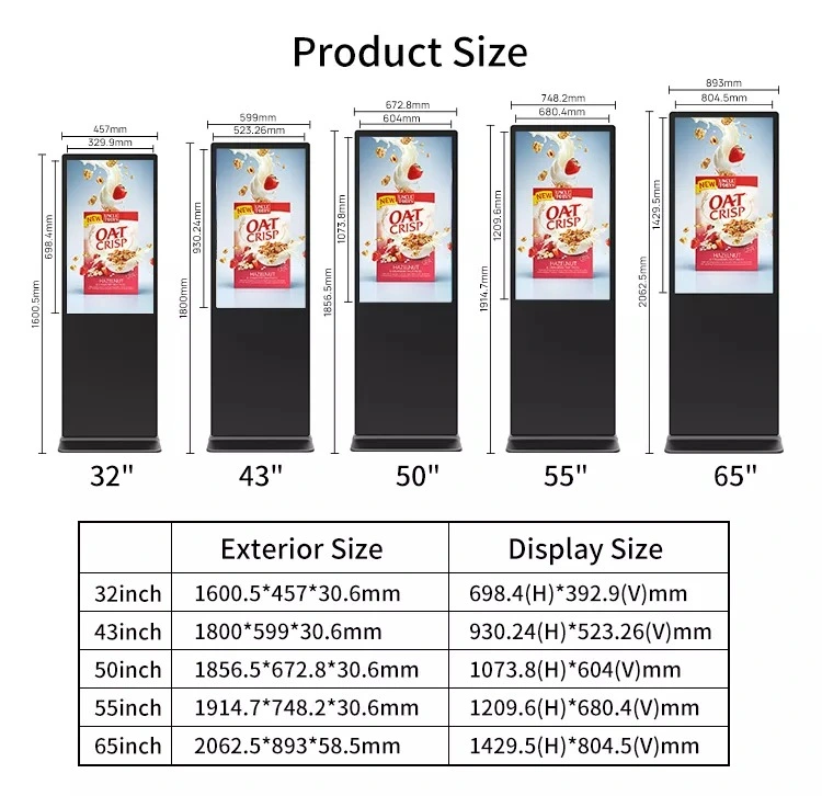 Factory 32 49 55 65 Inch Android 4K Totem Touch Screen Digital Signage Kiosk LCD Floor Standing Advertising Display