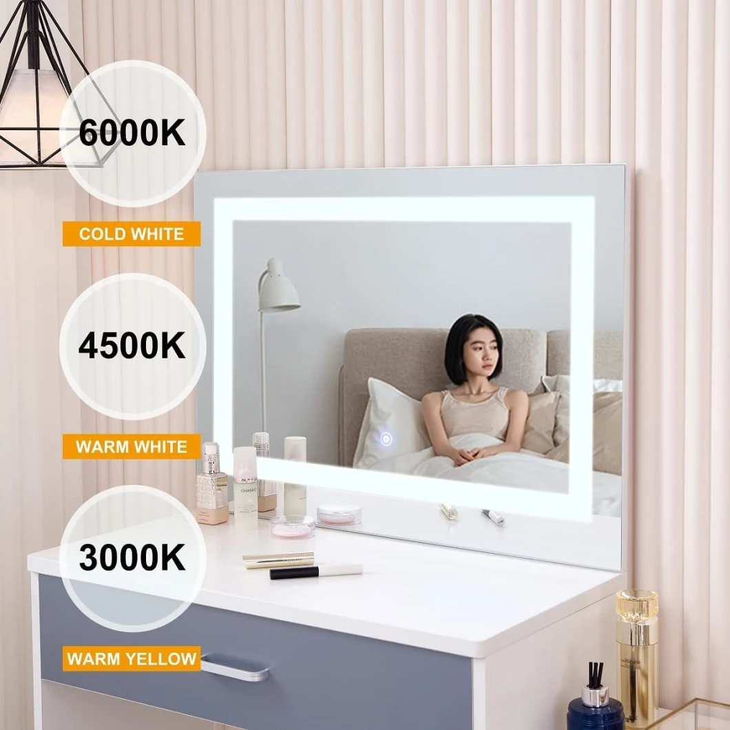 Large Vanity Makeup Dressing Table Stool Set Modern Dressing Table Makeup Table with LED Touch Light Mirror