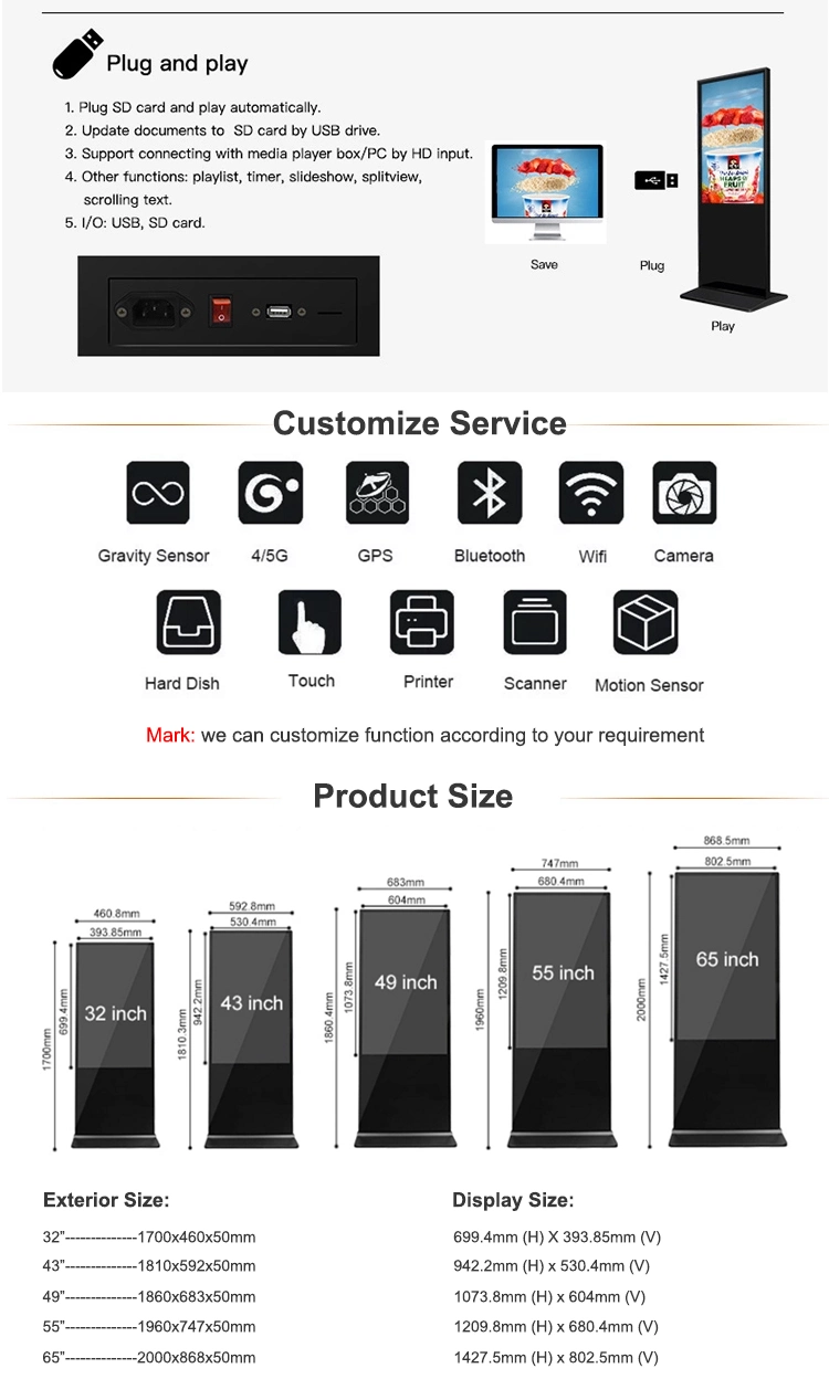 55 Inch Network Touch Screen Kiosk Advertising Display LCD Digital Signage